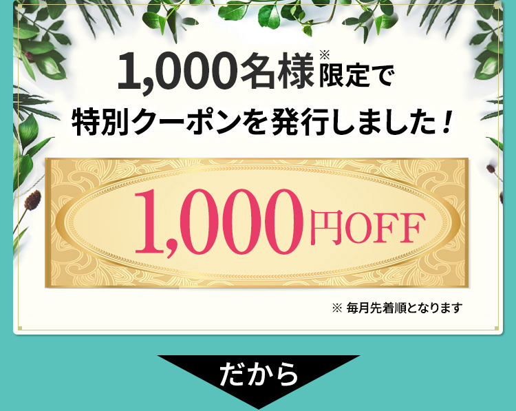 1,000名様限定で特別クーポンを発行しました！1,000円OFF　購入の際に「クーポンを利用する」ボタンを選択ください