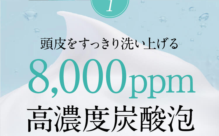 頭皮をすっきり洗い上げる8,000ppm 高濃度炭酸泡